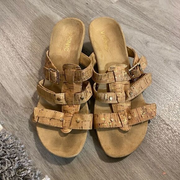 Vionic cork/beige wedge sandals, 9 - Picture 1 of 7